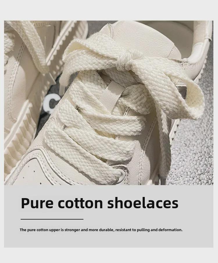 Women's 2023 Spring Genuine Leather Thick-Soled White Height-Boost Biscuit Sneakers