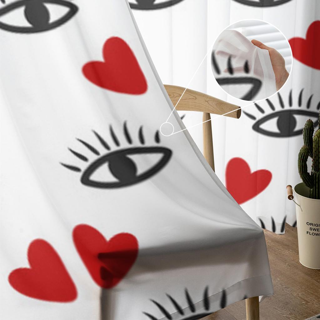 Augen Wimpern Liebe Transparente Vorhänge für Wohnzimmer Durchsichtige Tüll Fensterdekorationen Schlafzimmer Küche Heimdeko Schleier Vorhänge