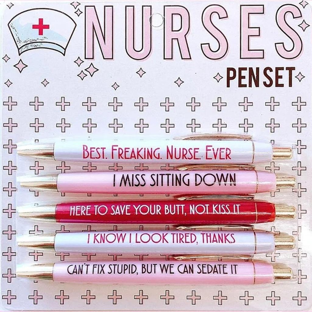 5 Pieces Nurse Pens Work Funny Black Ink Ballpoint Nursing Pens for Nurse Doctor Teachers Students Women Men Gifts