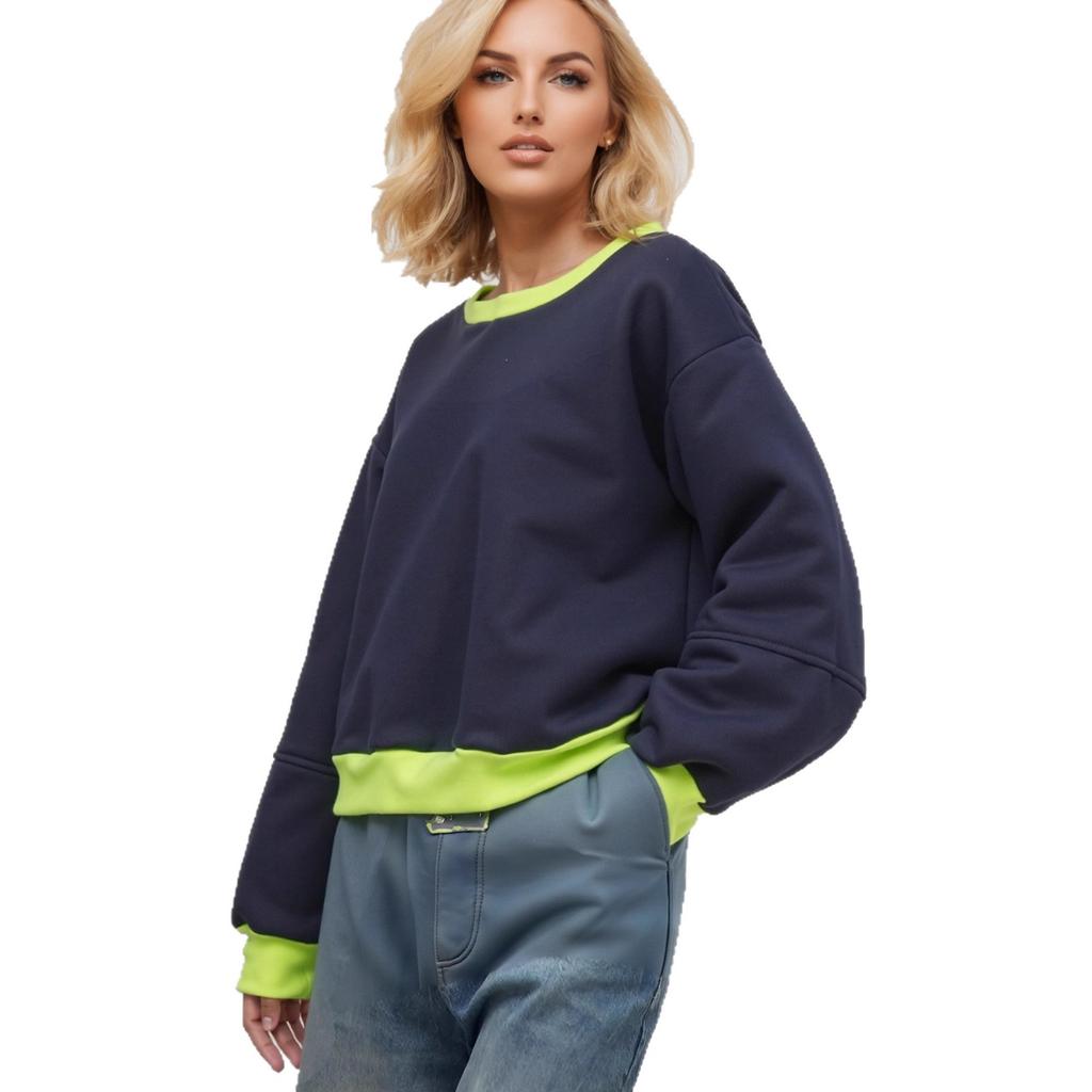 Europäische und amerikanische Herbst-Neuheit Damenbekleidung Langarm Rundhalsausschnitt Lässig Neue Kontrastfarben Grenzüberschreitend Einfach Sportlicher Stil Damen-Sweatshirt