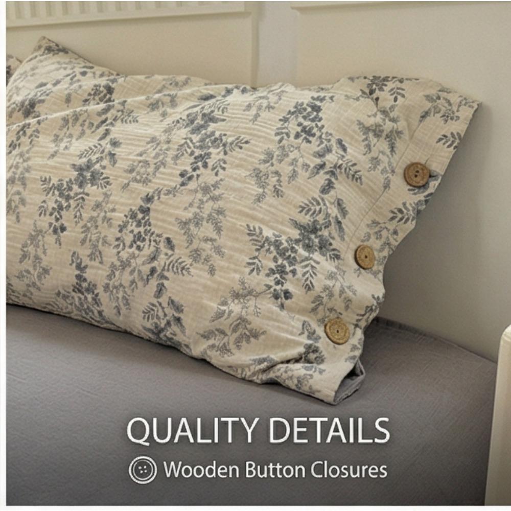 Pure Cotton Four-piece Set - Retro Floral Buttoned Bed Sheets and Pillowcases Set