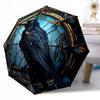 Stained Glass Raven Automatic Umbrella Sturdy 8-Rib Shaft Durable Plastic & Iron for Women/Men Elegant Umbrella Stylish Gift for Women