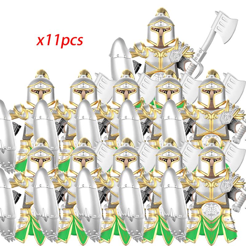 11Pcs Medieval Stormwind Soldiers Golden Knights Building Blocks Accessories Helmet Sword Weapons Action Figures Kids Toys Gifts