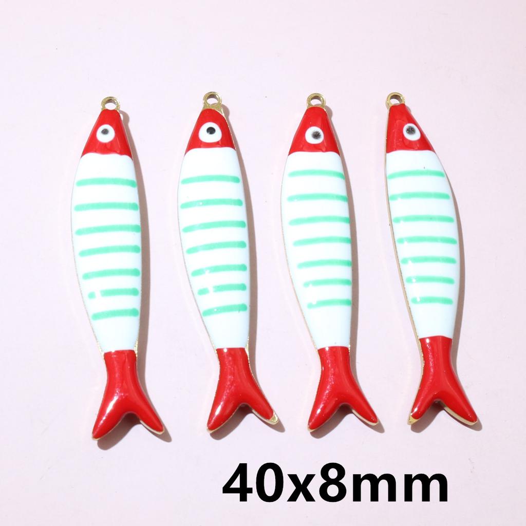 10pcs Stainless Steel Enamel Stripe Fish Charms Pendant 40x8/40x14mm DIY Jewelry Making Accessories for Necklace Earrings