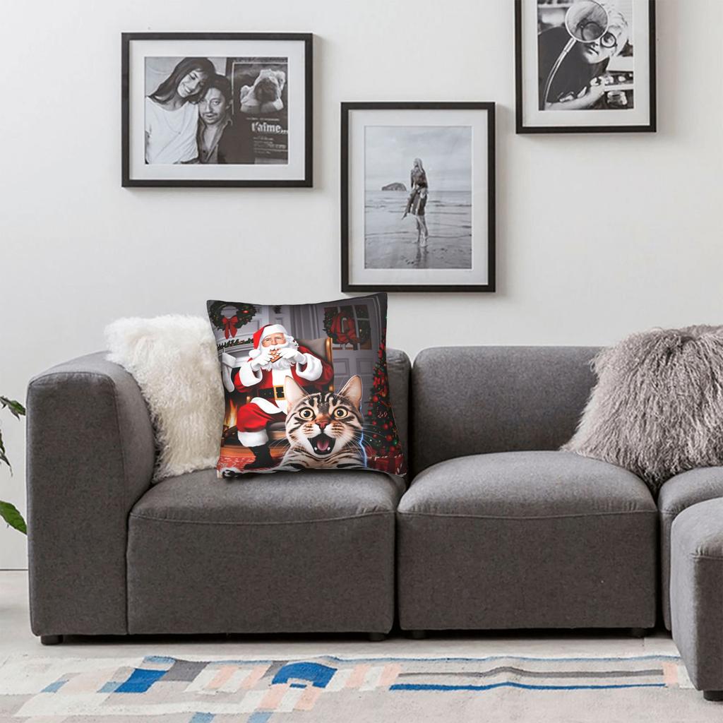 Cat Selfie with Santa Xmas  Pillow Case  Funny Pillow Cover Print Pillowcases For Wedding Party Home Decor