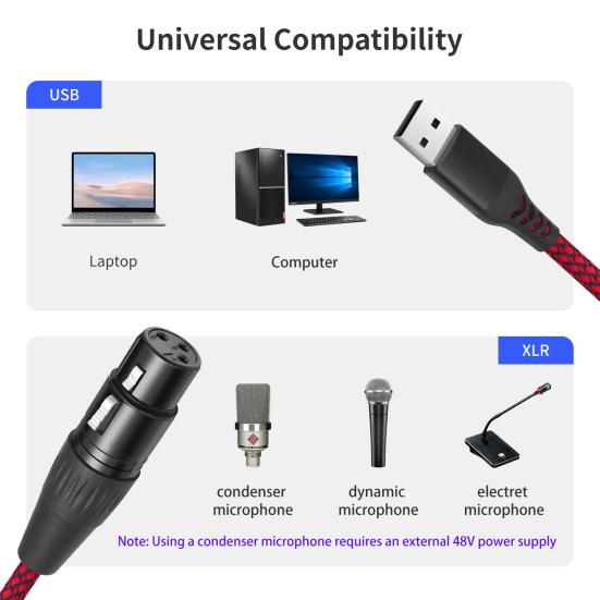USB Male to Adapter Cable Easy XLR Female to Use Universal Mic Link