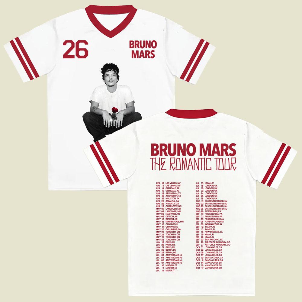 Bruno Mars The Romantic Tour 2026 Football Jerse Bruno Mars Concert New Date Music Fan Gift Tee Unisex Music Tshirt XXS