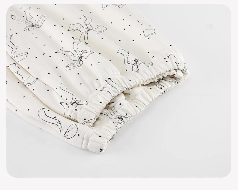 Women's Pure Cotton Long Sleeve Pajama Set - Casual Two-Piece with Simple Print for Home or Outwear