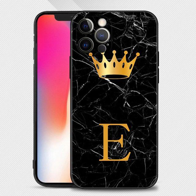 Gold Crown Letter Queen Phone Case For Iphone 14 13 12 11 Pro Max Xs Max Xr X 7 8 Plus 12 Mini 6s Silicone Black Shell