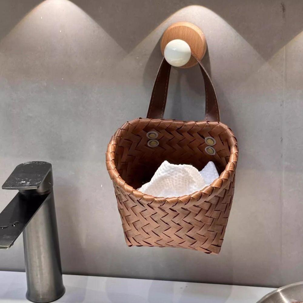 Hand-Woven Imitation Rattan Hanging Basket Plastic Garlic Ginger Storage Basket for Kitchen