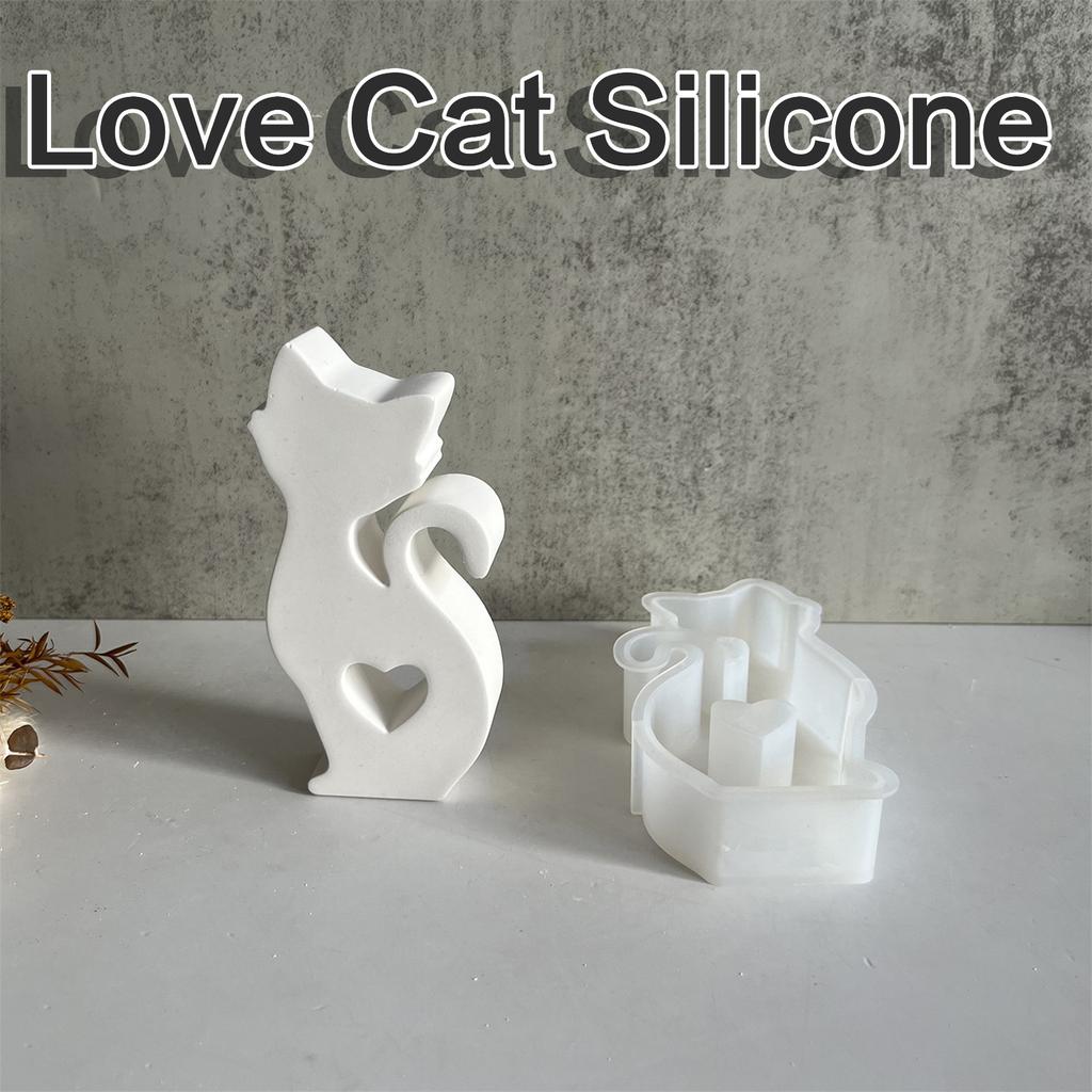 Flexible Silicone Mold for Creating Hollowed Heart Cats Figurine Pendants Candle Soap Making Mould Expoy Resins Mold
