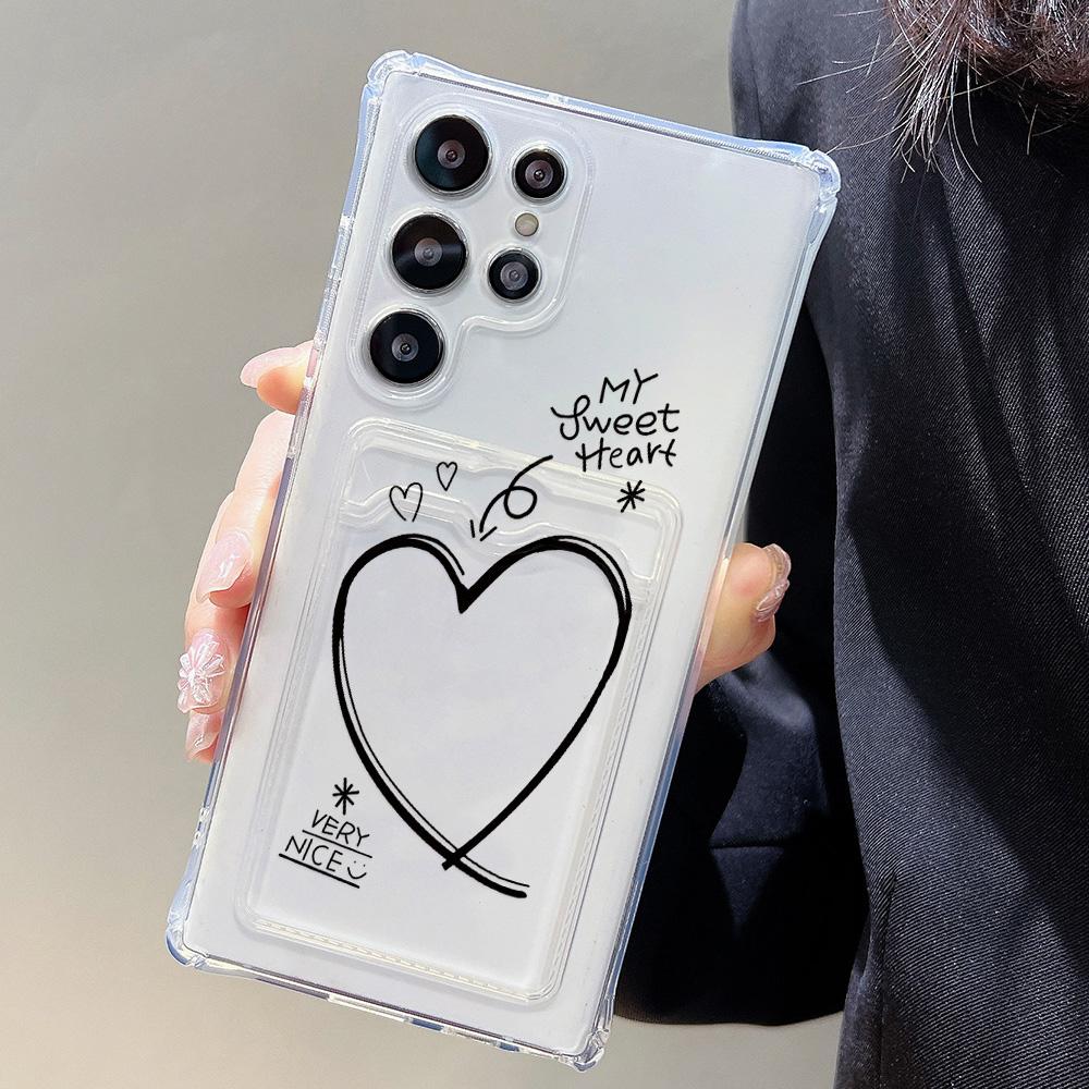 Card Holder Case For Samsung S24 Ultra A06 A05s A05 S23 Plus S22 S21 S20 FE A10s A10 A04 A03s A03 Love Heart Soft Silicone Cover