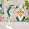 Women Plus Size Printed Scoop Neck Sleeveless Longline Tank Top Fitted Pants Two Piece Set