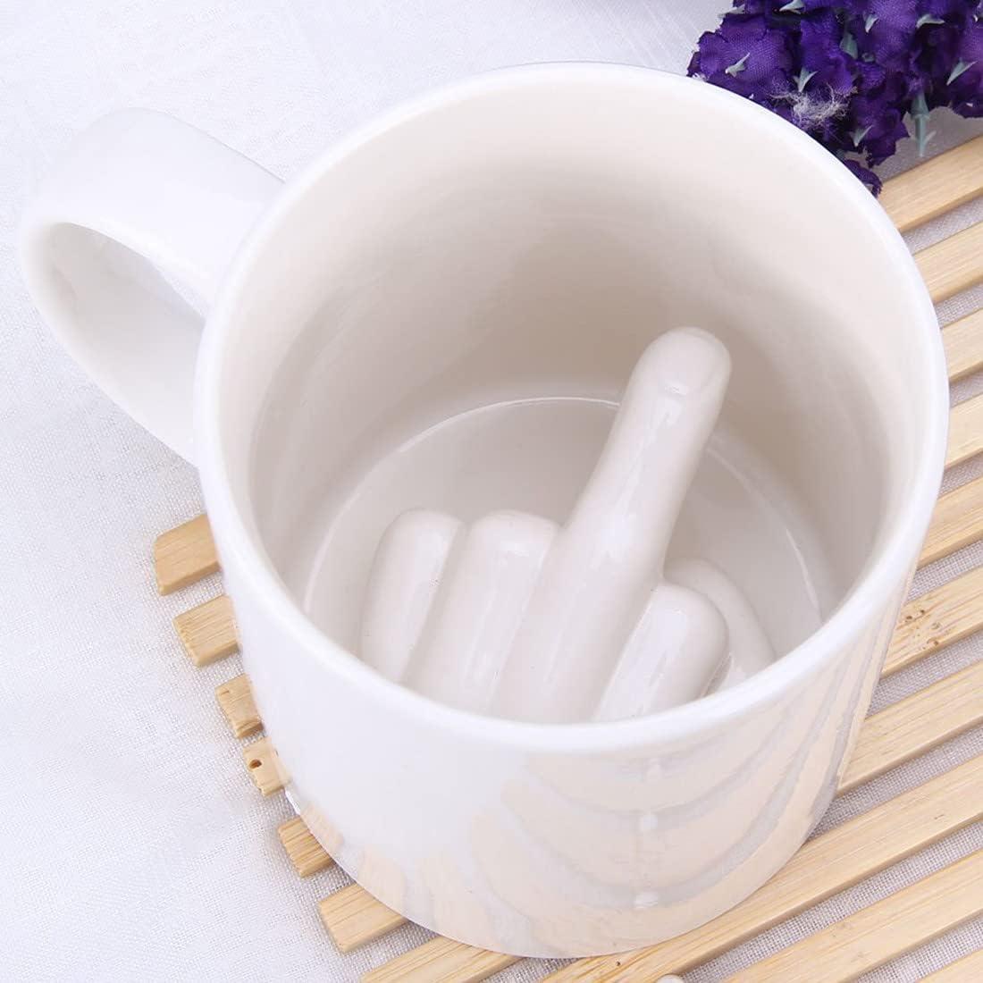 Personalized White Ceramic Mug Funny Middle Finger Handle Coffee Milk Tea Cup Unique Party April Fool s Day Gift Item 300ML белый