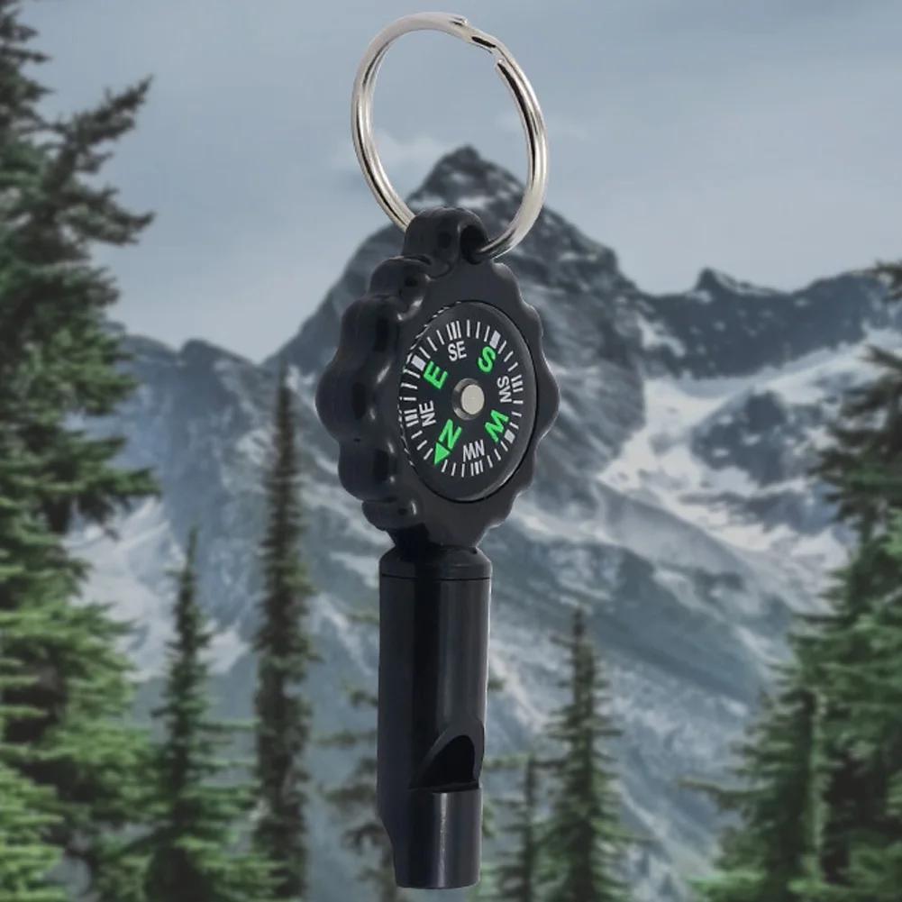Multi-Function 2-in-1 Outdoor Survival Whistle and Compass with Keychain Mountaineering Adventure Camping Safety Tool