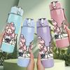 1PC Chubby Cat Girl Cartoon 750ml Color Plastic Sports Water Bottle Leakproof Flip Straw Lid Suitable for Sports Office Home Use