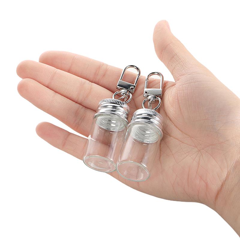 7/10Ml Storage Bottle With Love Keychain Transparent Glass Bottles Aluminium Cap Empty Jars Liquid Containers Dispenser Decor