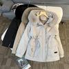 Womens Thick Corduroy Puffer Coat With Detachable Faux Fur Collar Slim Fit Mid-Length Winter Jacket