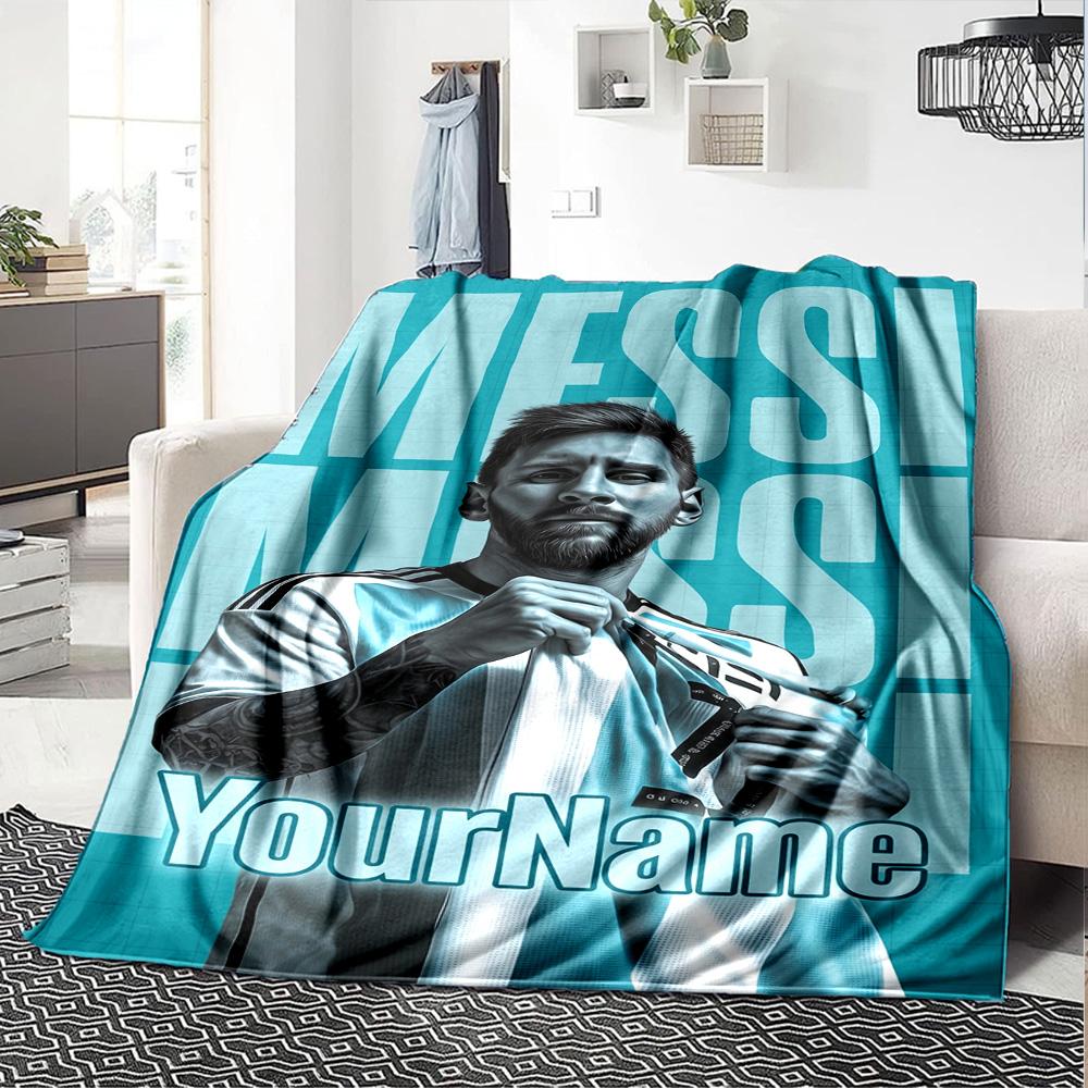 Messi Personalized Name Blanket Multi-purpose Customizable Blanket Soft Warm Cozy for Home Decor Livingroom Picnics Office Chair Four Seasons Universa