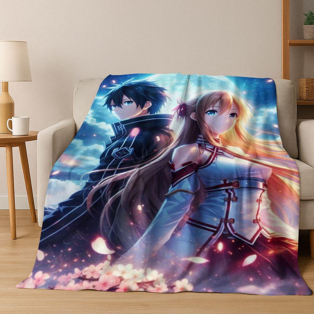 Anime SAO Sword Art Online Cartoon 3D Flannel Blanket,Cozy Soft Throw Blanket for Home Bedroom Bed Sofa Picnic Cover Gift Kids