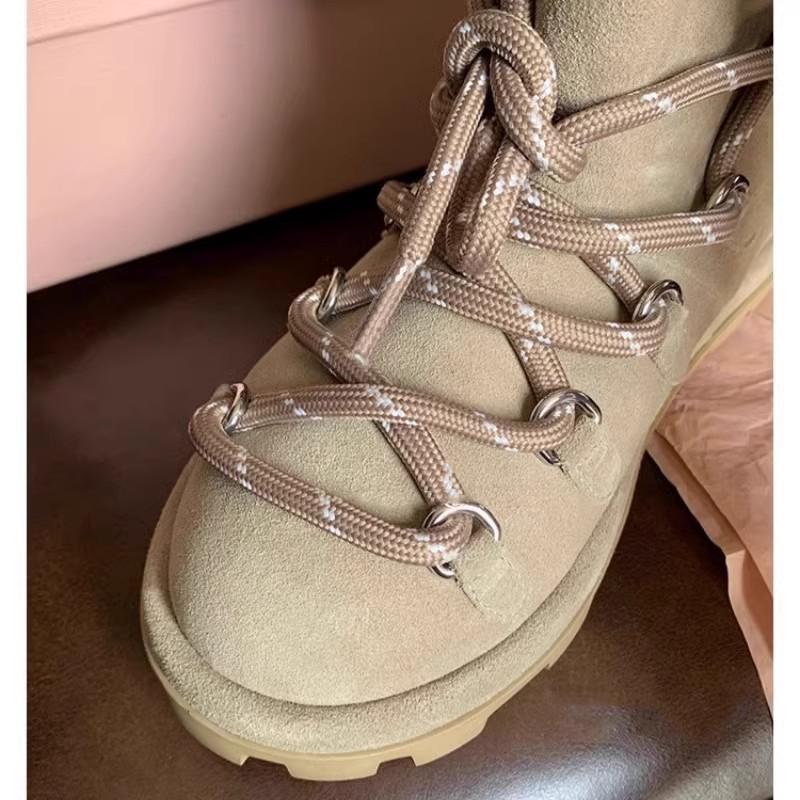 Cowhide version~ Warm lamb wool cotton shoes strap design round head winter snow boots women's short boots