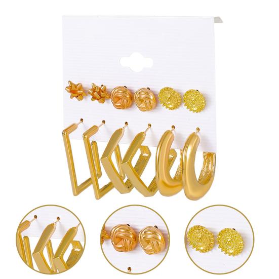 Yousheng 6 Pairs Women Hoop Earrings Simple Geometric C-shaped Twisted Faux Pearl Assorted Earrings Fashion Accessories Gift