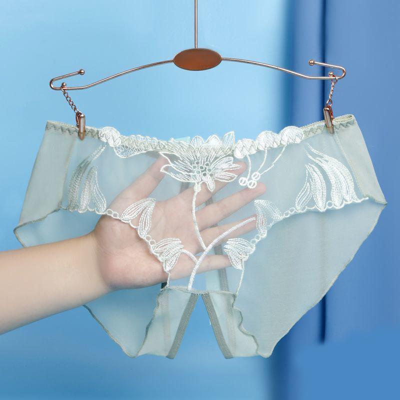 Sexy dámské průsvitné kalhotky Spodní prádlo Jacquard T-kalhoty s otevřeným rozkrokem Kalhotky jednobarevné spodní prádlo