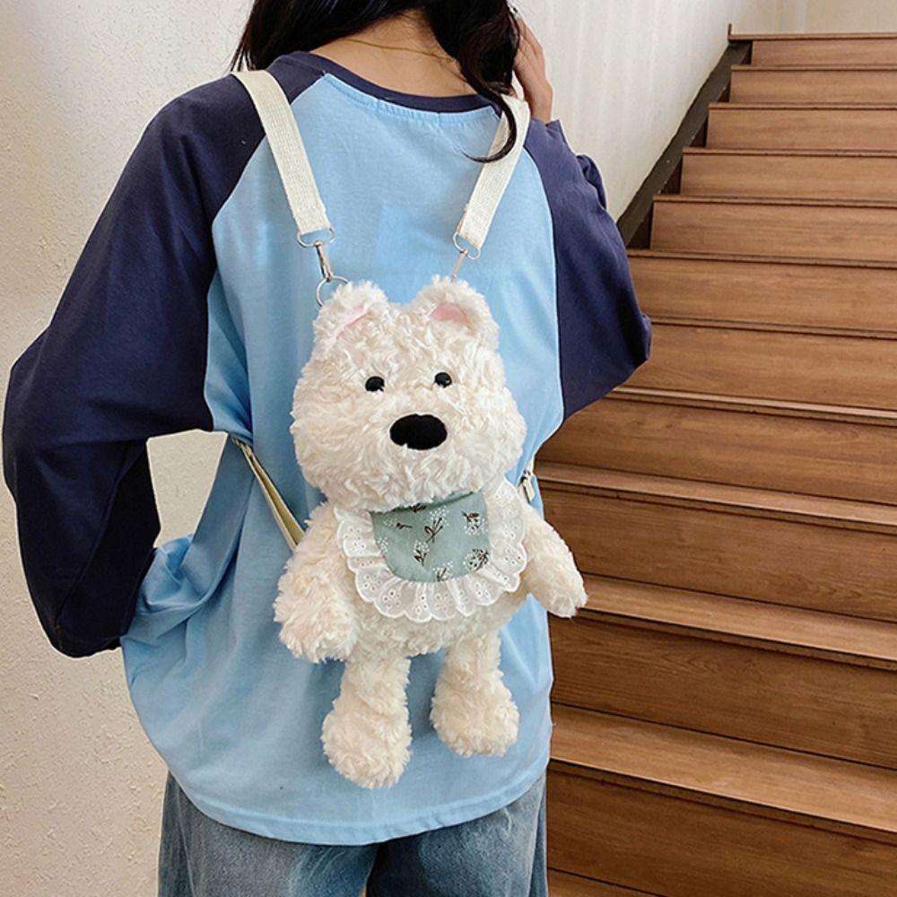 PP Cotton Plushie Doll Fur Bag Shoulder Bag Stuffed Running Dog Knapsack  Birthday Gift