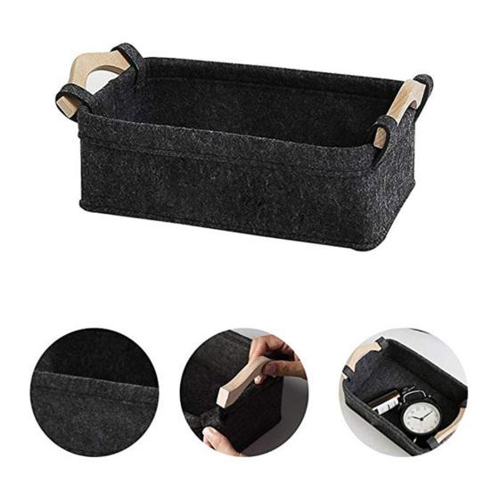 Felt Home Storage Basket Sundries Books Magazines Organizer Box with Wood Handle
