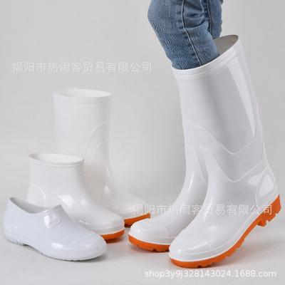 White Series Rubber Shoes High Tube Medium Tube White Rain Boots Low Tube Low Top Foot Rubber Shoes Dust-proof Work Shoes Men's Water Shoes