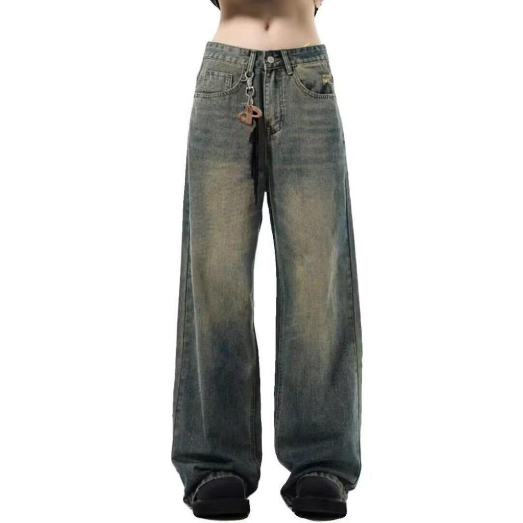Men's American Retro High Street Wide-Leg Jeans - Spring Arrival, Trendy Loose Fit, Floor-Length