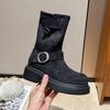 Thick-soled locomotive buckle belt short boots women's Martin boots stacking boots belt buckle