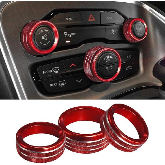 3PCS Air Conditioner Switch Button Knob Cover, Aluminum Alloy Knob Ring Trim Cover, Climate Control Knob Covers, Auto Accessories Compatible With