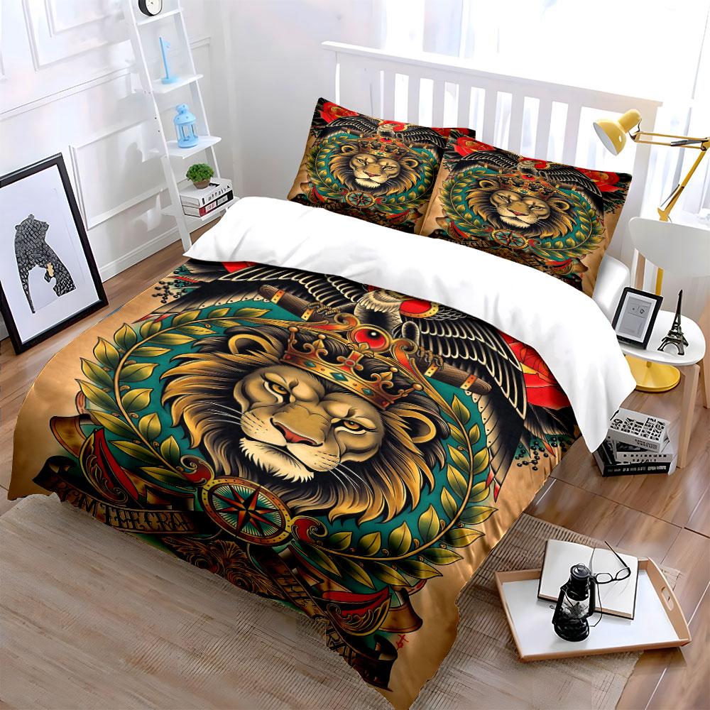 Lion crowned surrounded foliage. Bedding sets Duvet cover sets Duvet covers Pillowcases(1 * Duvet Cover 2 * Pillowcases, without duvet insert)