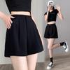 Damen Elastische Hohe Taille Anzugshorts Einfarbige Dünne Lockere A-Linie Weites Bein Dreiviertel Lässige Shorts Für Frühling