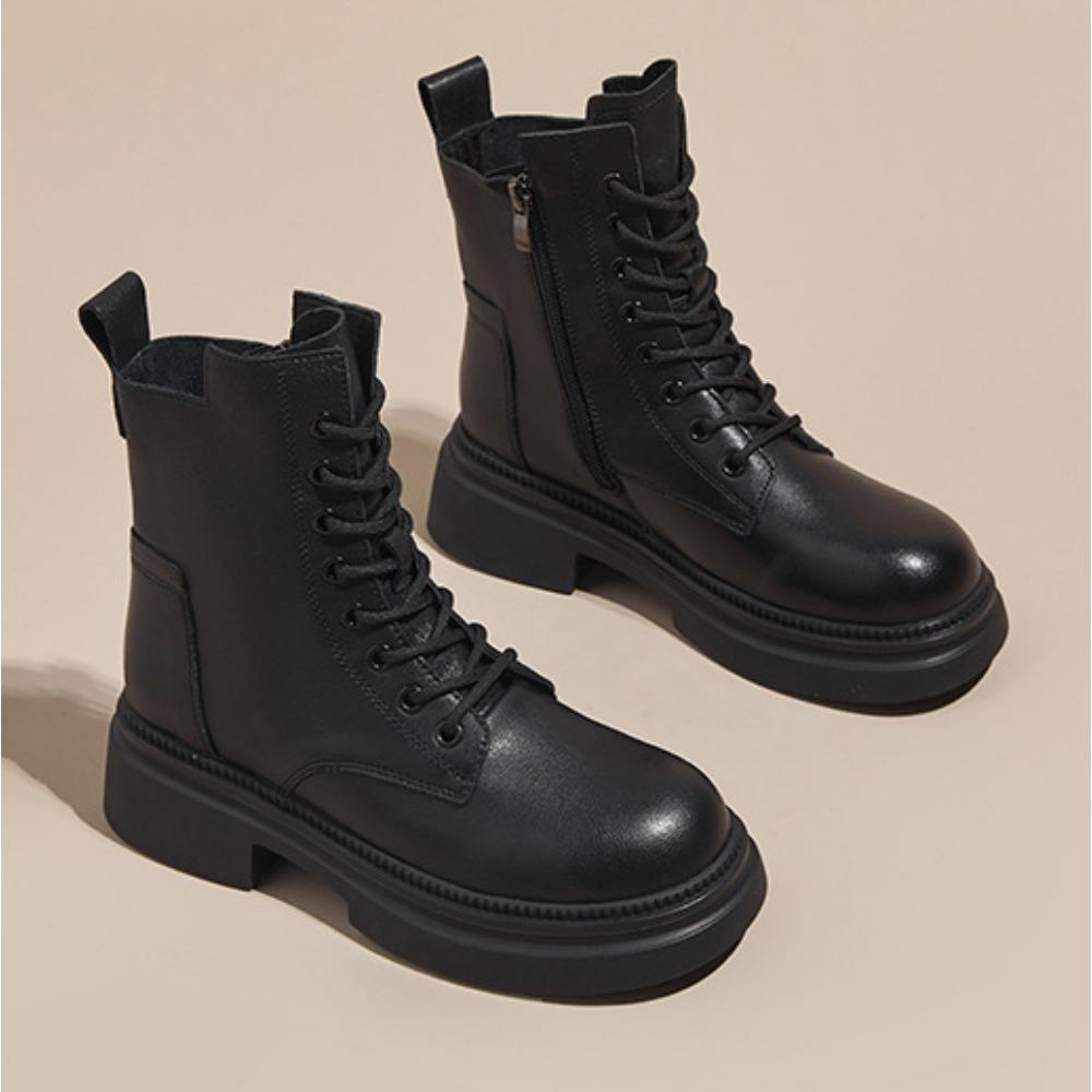 Retro Leather Boots for Women's Autumn Winter New Products Women Short Boots Thick Soled Lace Up Casual Womens Shoes Platform