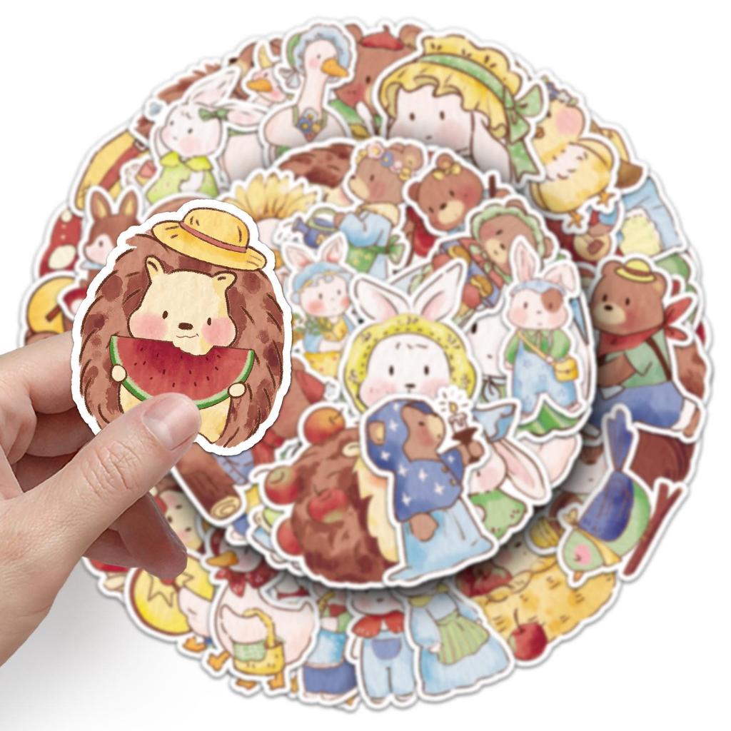 50 Original Forest Style Cartoon Stickers: Cute Hand-Painted Animal Designs for Water Bottles, Planners, and Phone Cases