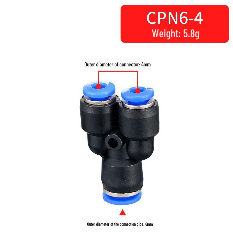 Pneumatic Quick Connector PN/PW-4, Y-Type Tee, 8mm Plug, 12mm Plastic OD, 16mm Connection
