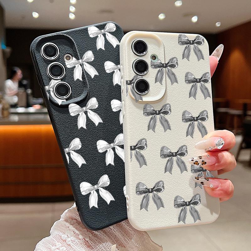 Nárazuvzdorný měkký kryt na telefon s potiskem mašličky pro Samsung S25 S24 FE S23 Ultra S22 A36 A56 A55 A16 A26 A35 Textura kůže TPU Tenký matný nárazník