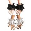 Faux Wrist Cuffs for Cosplay Maid Sweet Pleated Cuffs with Lace Flower Pattern