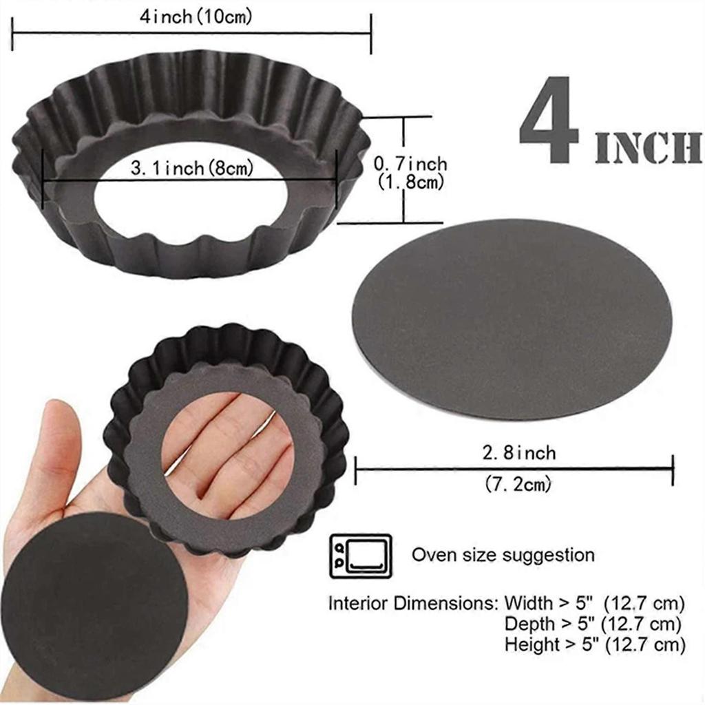 12Pcs 4In/10cm Mini Pie Muffin Cupcake Pans Non-Stick Tart Quiche Flan Pan Mold Removable Loose Bottom Round Bakeware