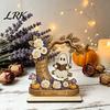 Holiday Party Table Centerpieces Halloween Moon Swing Ghost Figurine, Reading On with Floral Desktop Decorations Pumpkin Accents, Wooden Bookshelf