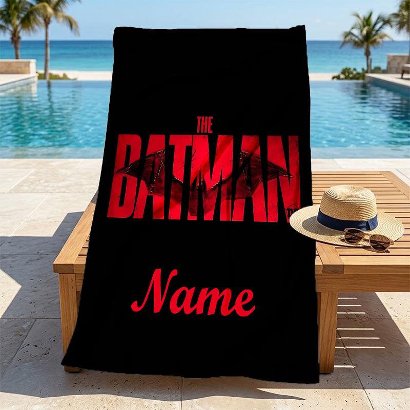 Custom Name Batman Night Stylish Digital Printing Beach Towel Quick‑Drying Absorbent Blanket for Beach Pool Gym Travel