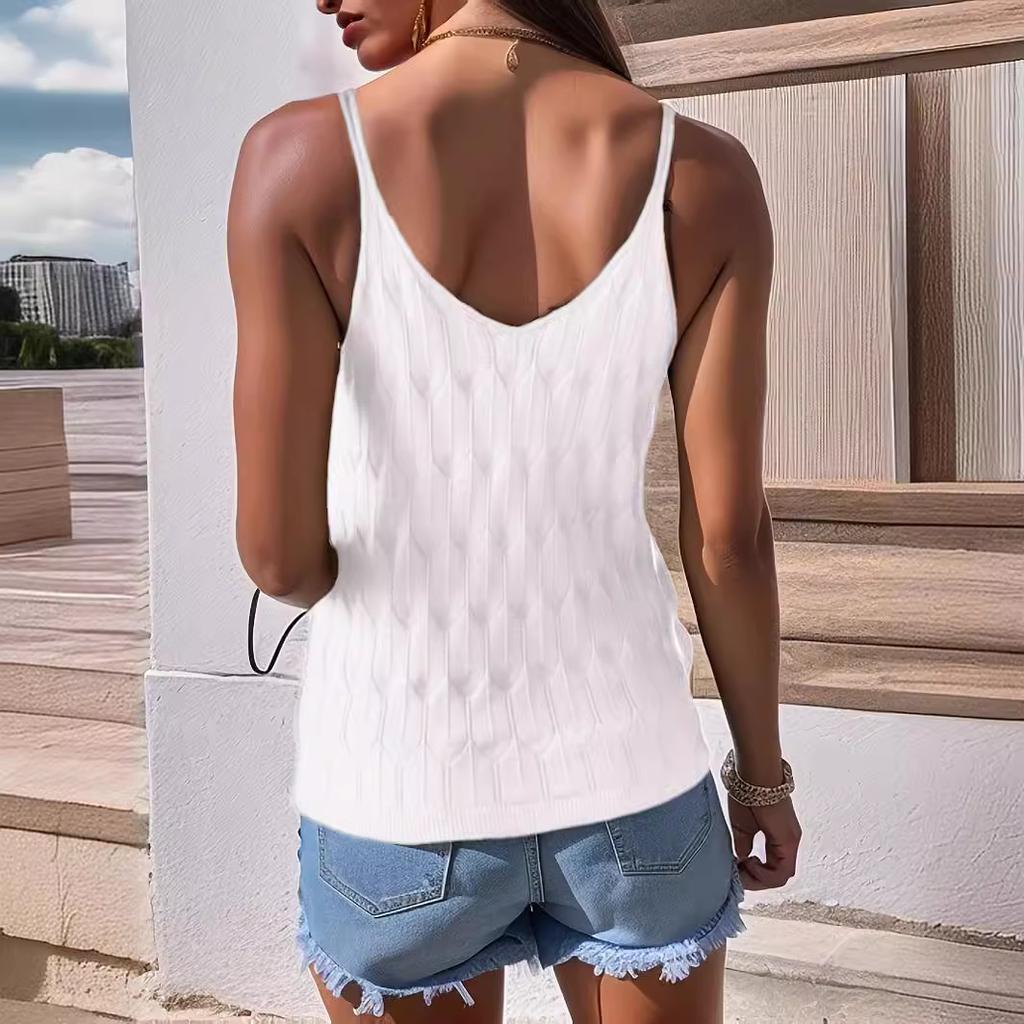 Letní Dámská Jednobarevná Košilka Vesta Pletené Špagetové Pásky Spodní Košile Ležérní Zeštíhlení