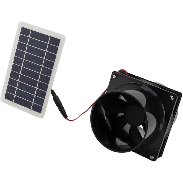 6in Solar Powered Exhaust Fan, ABS Solar Panel Powered Fan Kit, Solar Exhaust Vent Fan Ventilator for Round Pipe for Pet House Chicken Coop RV
