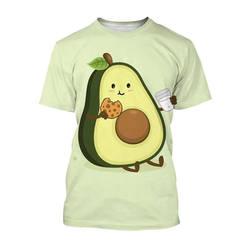 Summer Round Neck 3D Avocado Pattern Printed Top Fashionable Casual Short Sleeved Children's Boy and Girl Kids Unisex T-shirts