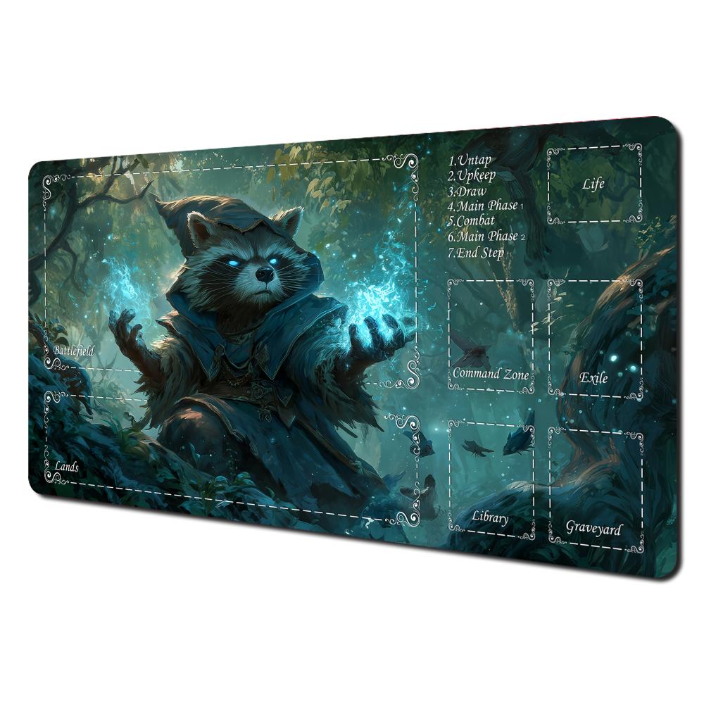Raccoon Wizard Theme MTG Playmat Magic Card Battle Mat NonSlip Durable XCM Commander Playmat Tapete Magic Mtg Gaming Mats