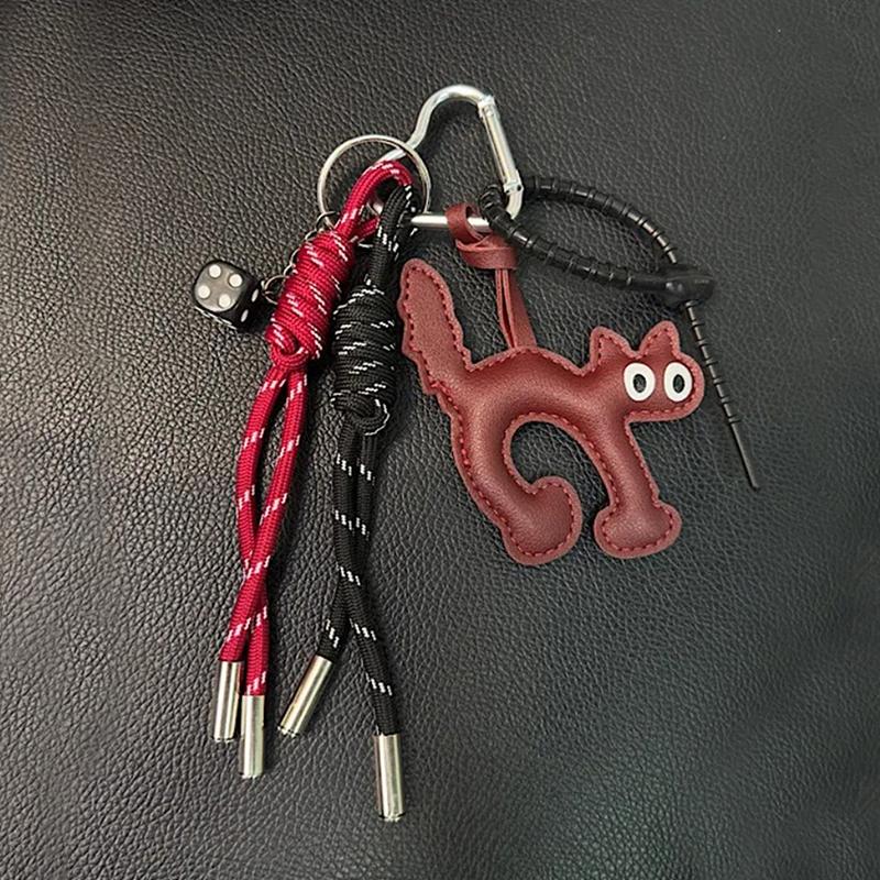 Classic Cute PU Leather Cat Shape Keychain Pendant Lovely Car Key Ring Bag Charm Phone Pendant Trinket Key Ring Accessories