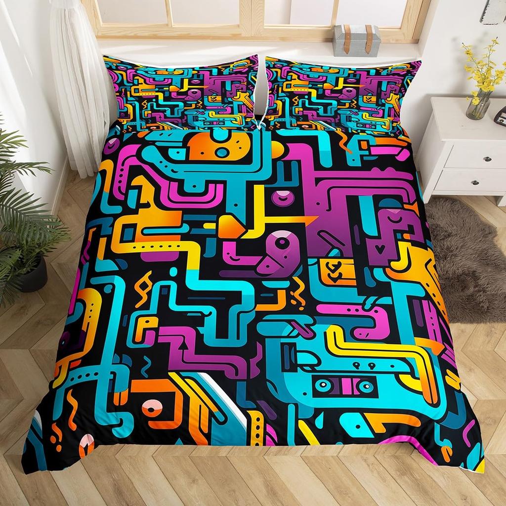 Vintage Abstract Pattern Duvet Cover Queen King Size Vivid Floral Soft Bedding Set Perfect for All Seasons Warm and Bright 3 Pcs