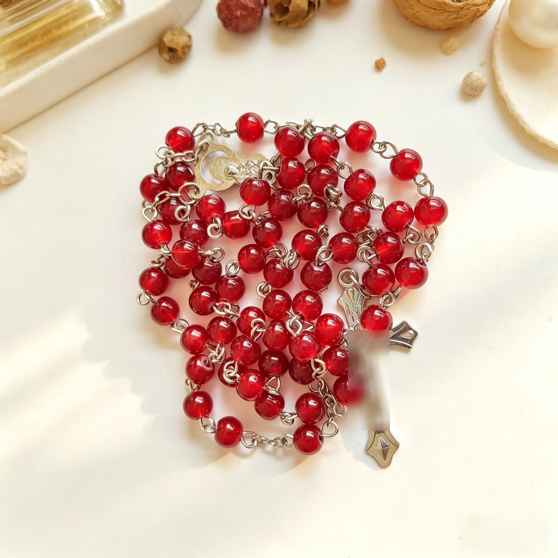 Cross Glass Bead Necklace: 59-Bead Unisex Handmade Jewelry